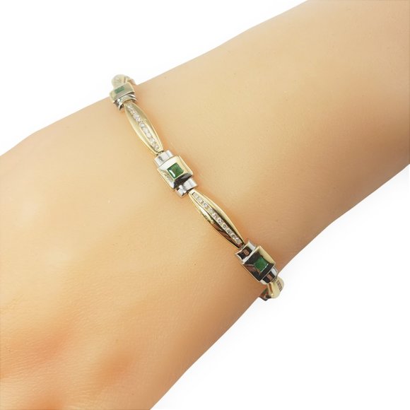 Vintage 14 Karat Yellow Gold Natural Emerald and Diamond Bracelet #11733 - Picture 9 of 9
